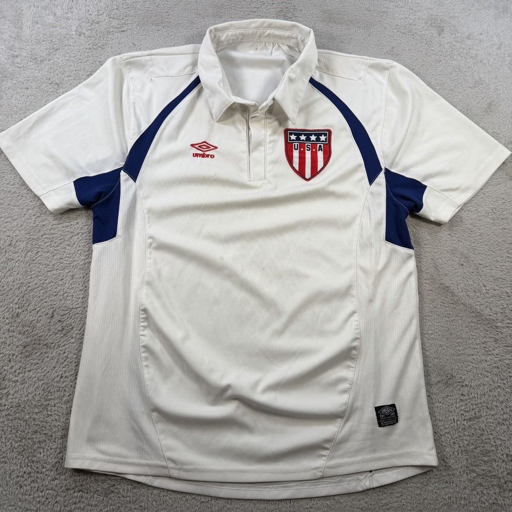 Umbro Polo Shirt Mens Large White Soccer Futbol Team USA Performance Active